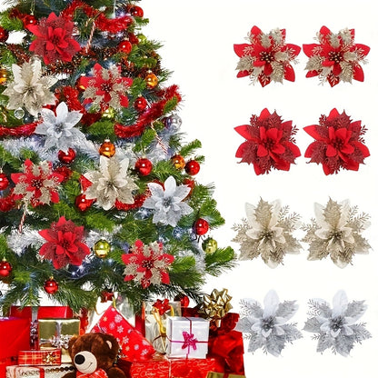 60pcs, 5.9in - SHINY DOUBLE LAYER PINK EDGE CHRISTMAS TREE