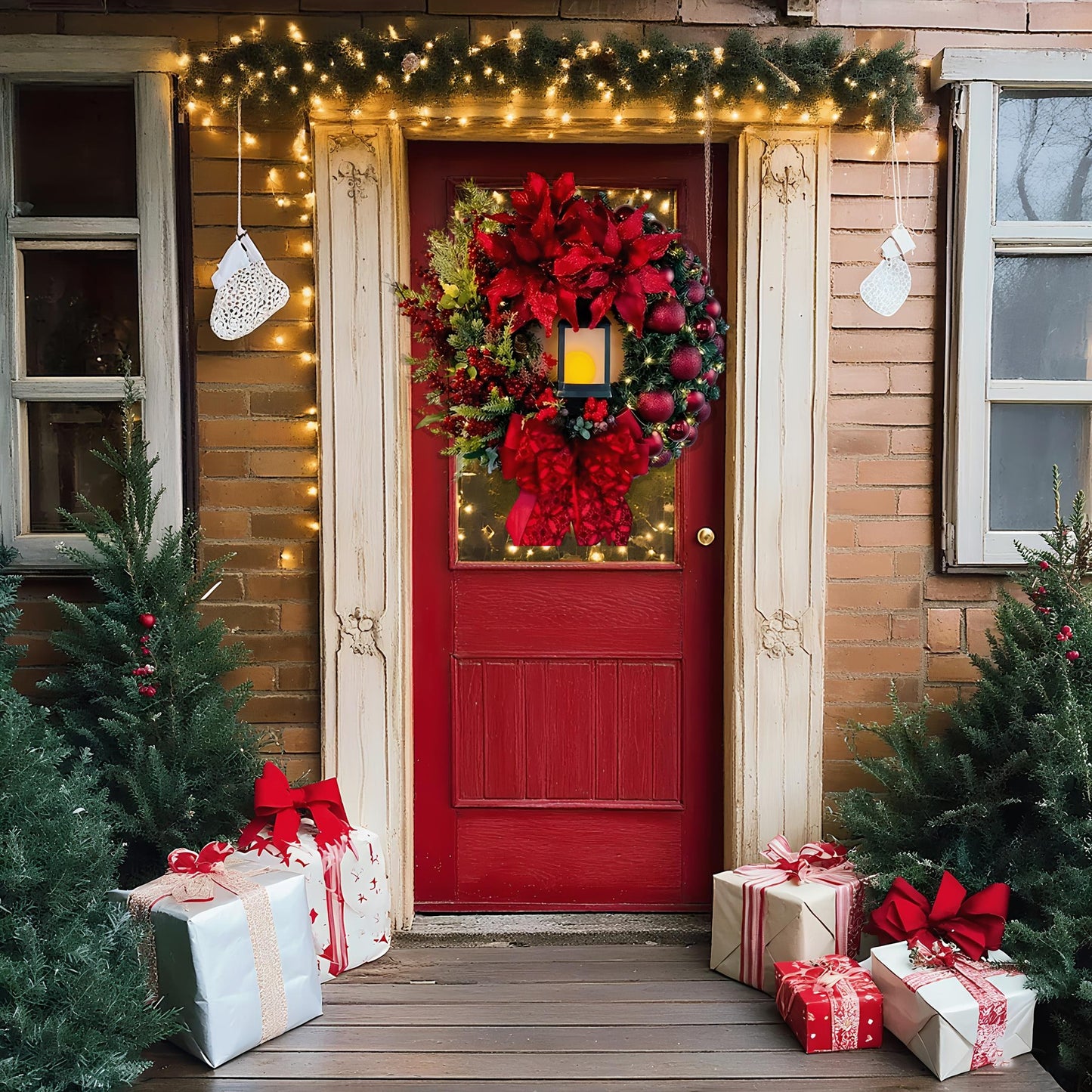 LARGE ARTIFICIAL GLOWING CHRISTMAS FRONT DOOR WREATH