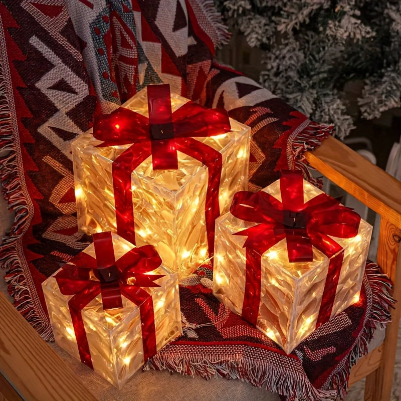 SET OF 3 - EXQUISITE LUMINOUS CHRISTMAS GIFT BOXES