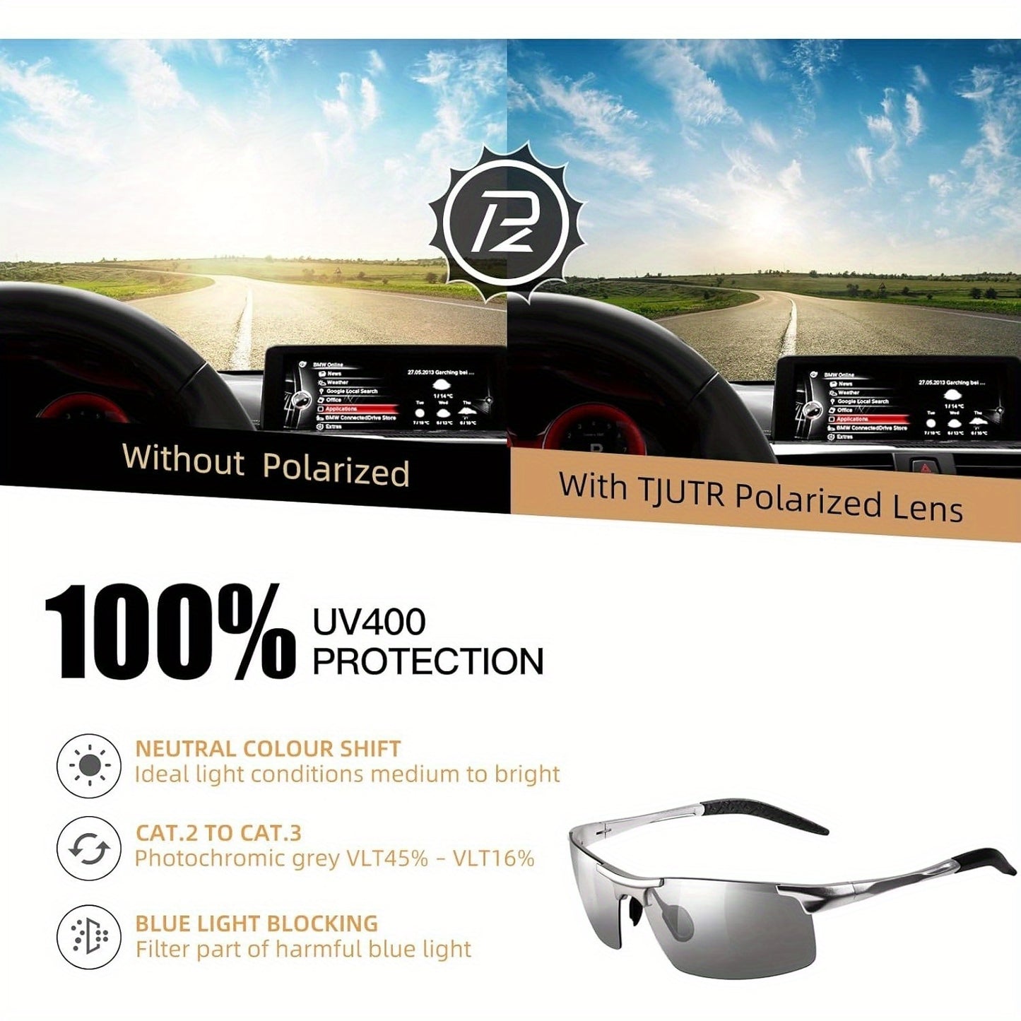 PHOTOCHROMIC POLARIZED MEN'S SUNGLASSES UV400 PROTECTION
