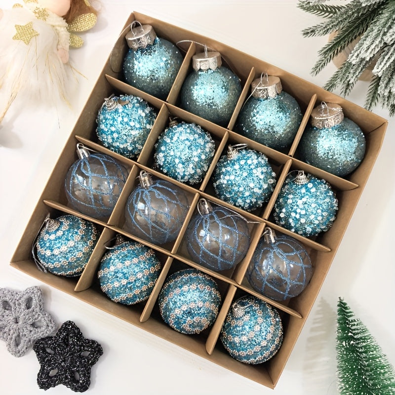 16pcs, 2.36in - CHAMPAGNE PLASTIC CHRISTMAS ORNAMENT DECORATIONS