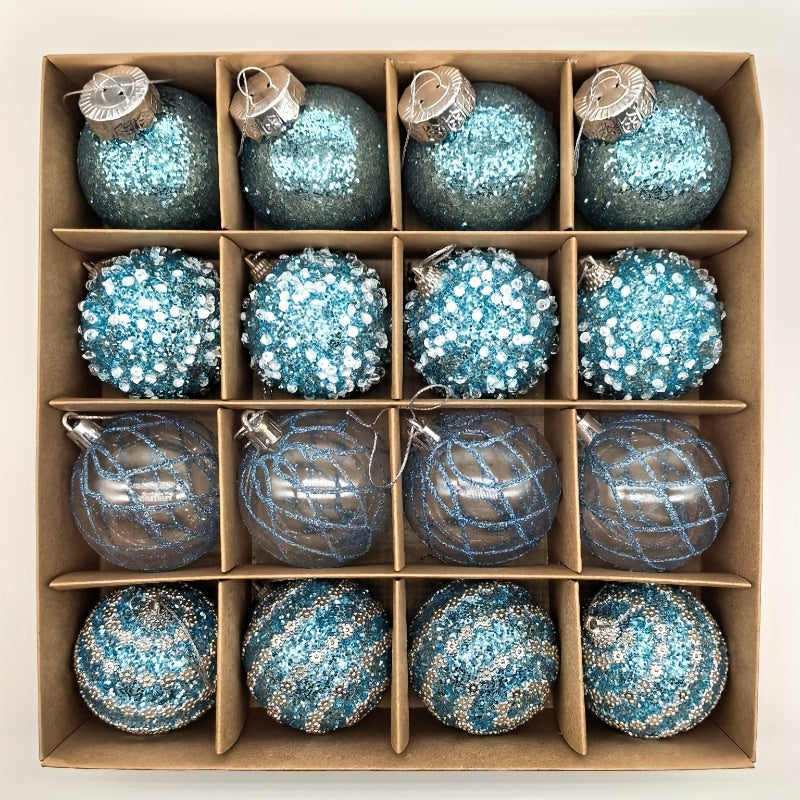 16pcs, 2.36in - CHAMPAGNE PLASTIC CHRISTMAS ORNAMENT DECORATIONS