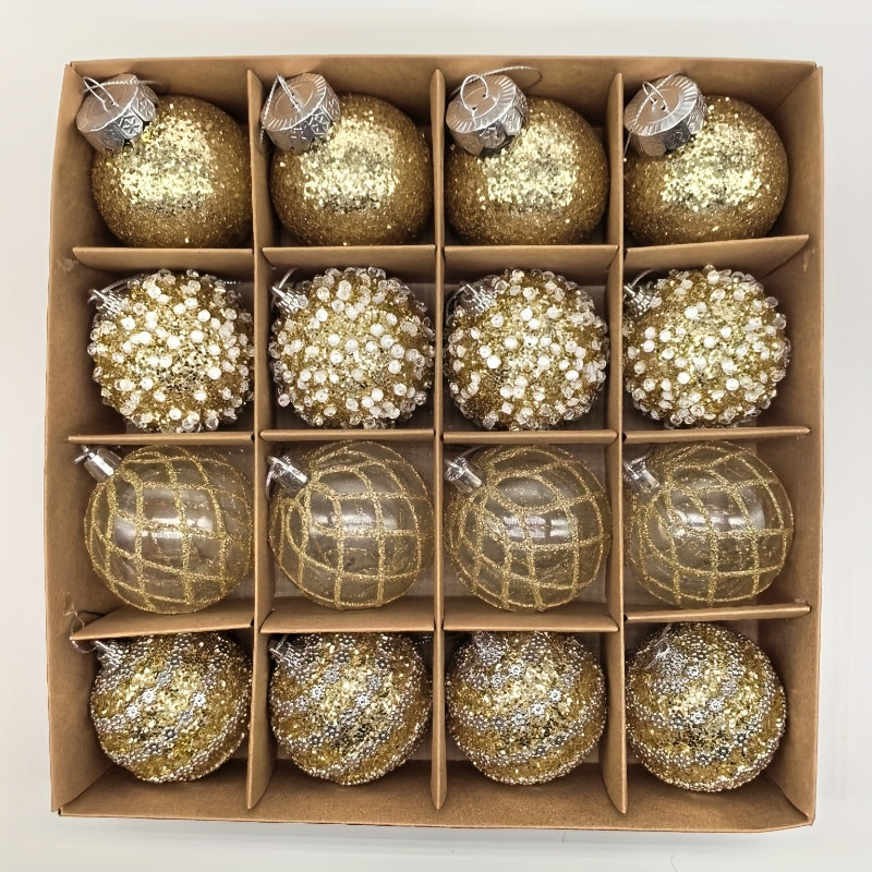 16pcs, 2.36in - CHAMPAGNE PLASTIC CHRISTMAS ORNAMENT DECORATIONS