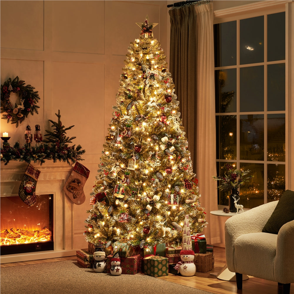 6ft/7.5ft - PRE-LIT FROSTED CHRISTMAS TREE W/FOLDABLE BASE & PVC TIPS