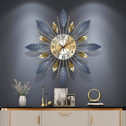 21.6 in - GOLDEN BLUE METAL LEAF DESIGN WALL CLOCK