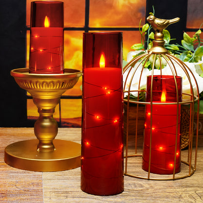 BATTERY OPERATED LED FLAMELESS CANDLE, EMBEDDED STAR STRING