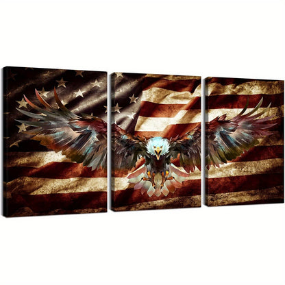3pcs - AMERICAN FLAG WOOD FRAMED CANVAS WRAPPED PAINTINGS