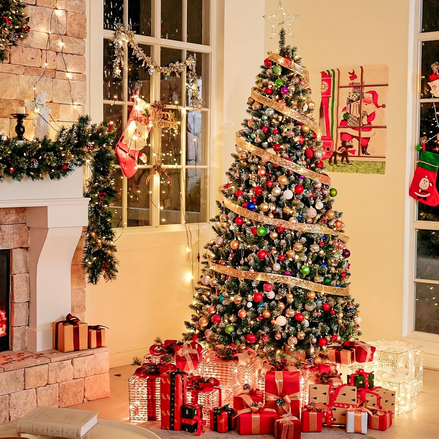 6ft/7ft/8ft - PRE-LIT DECORATIVE ARTIFICIAL CHRISTMAS TREE W/WHITE TIPS