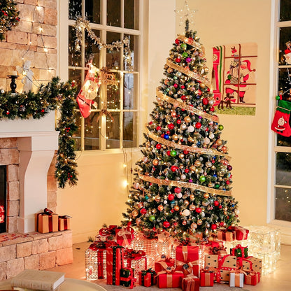 6ft/7ft/8ft - PRE-LIT DECORATIVE ARTIFICIAL CHRISTMAS TREE W/WHITE TIPS