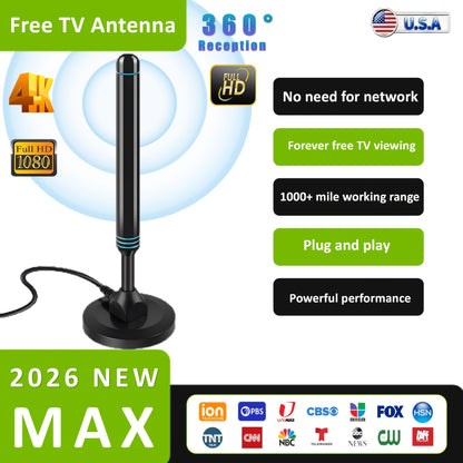 1000-MILE ACCEPTANCE RANGE DIGITAL TV ANTENNA, EASY INSTALL