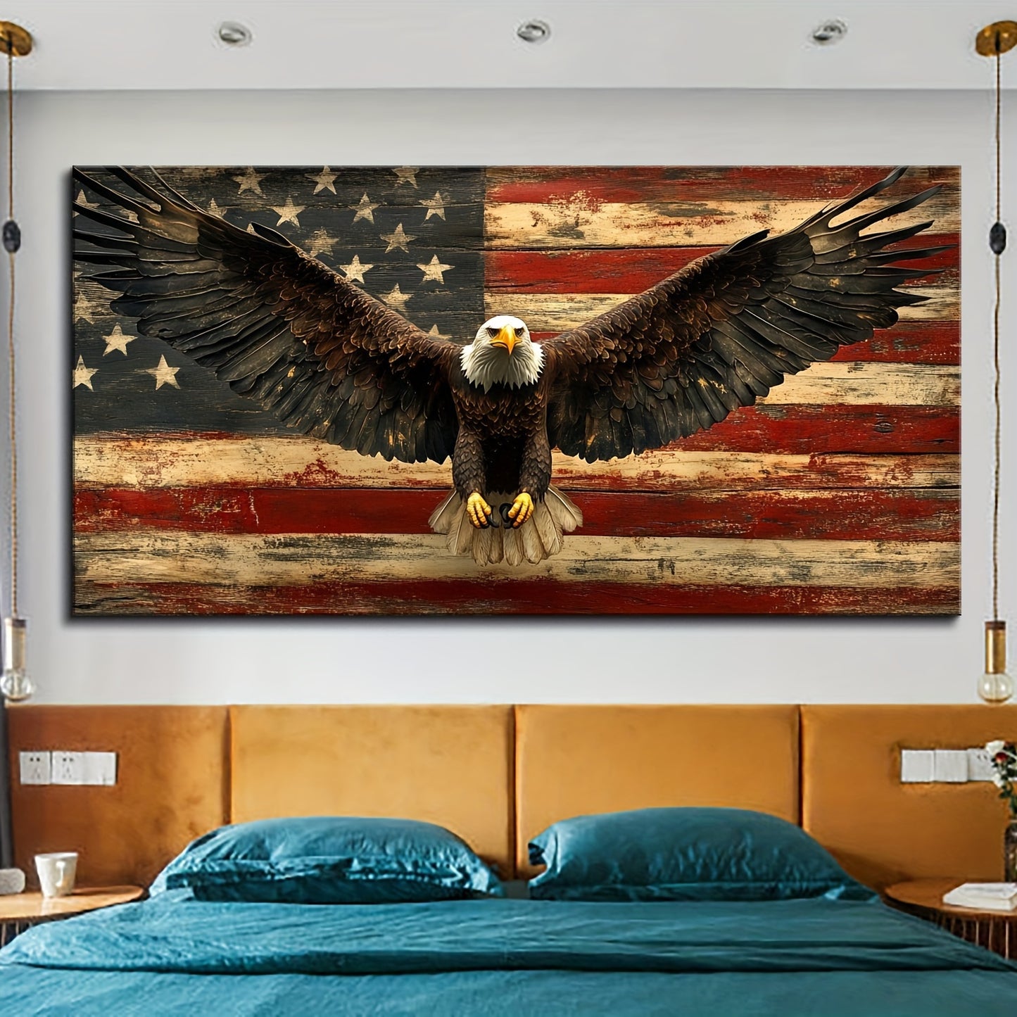 1.5in  - VINTAGE AMERICAN FLAG & BALD EAGLE PATRIOTIC MURAL