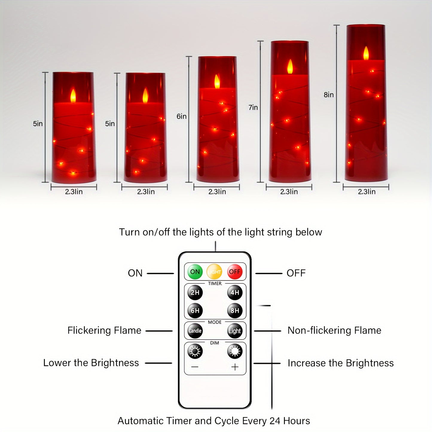 BATTERY OPERATED LED FLAMELESS CANDLE, EMBEDDED STAR STRING