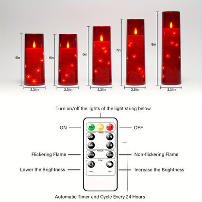 BATTERY OPERATED LED FLAMELESS CANDLE, EMBEDDED STAR STRING