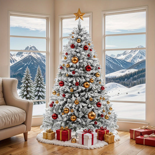 9ft - SNOW FLOCKED ARTIFICIAL CHRISTMAS TREE w/2,094 BRANCH TIPS