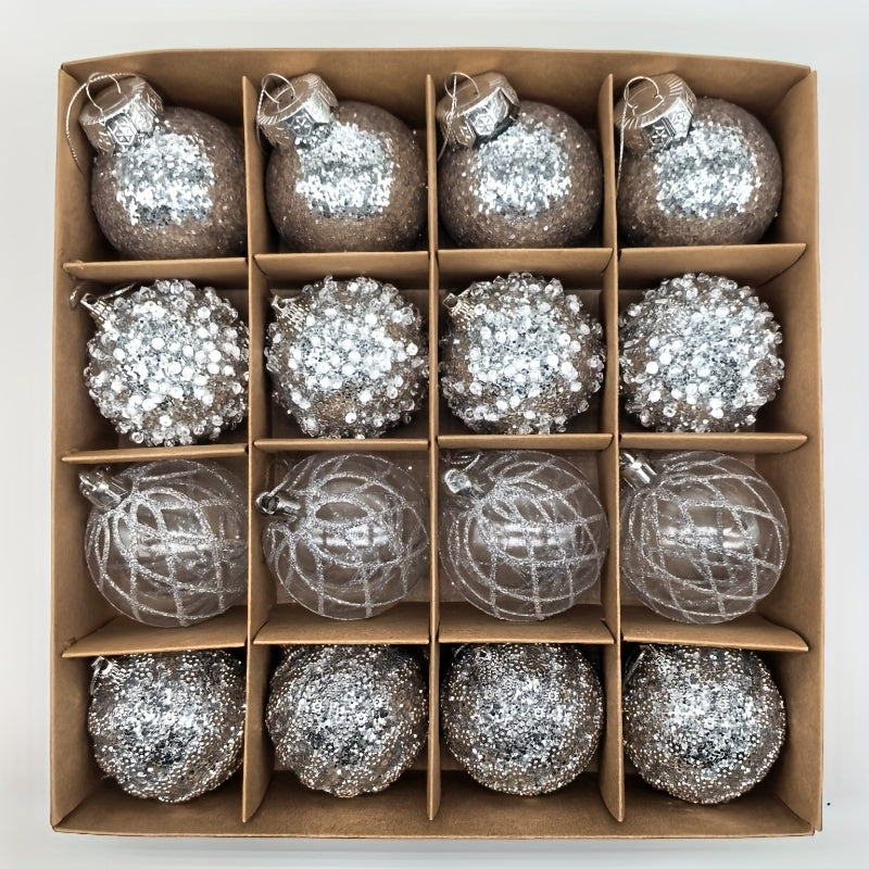 16pcs, 2.36in - CHAMPAGNE PLASTIC CHRISTMAS ORNAMENT DECORATIONS