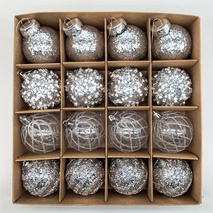 16pcs, 2.36in - CHAMPAGNE PLASTIC CHRISTMAS ORNAMENT DECORATIONS