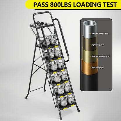 800lbs, 6-STEP - FOLDING STOOL/LADDER W/TOOL PLATFORM & HAND RAILS