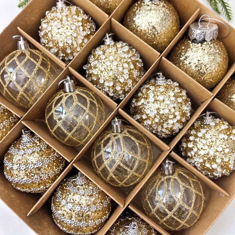 16pcs, 2.36in - CHAMPAGNE PLASTIC CHRISTMAS ORNAMENT DECORATIONS