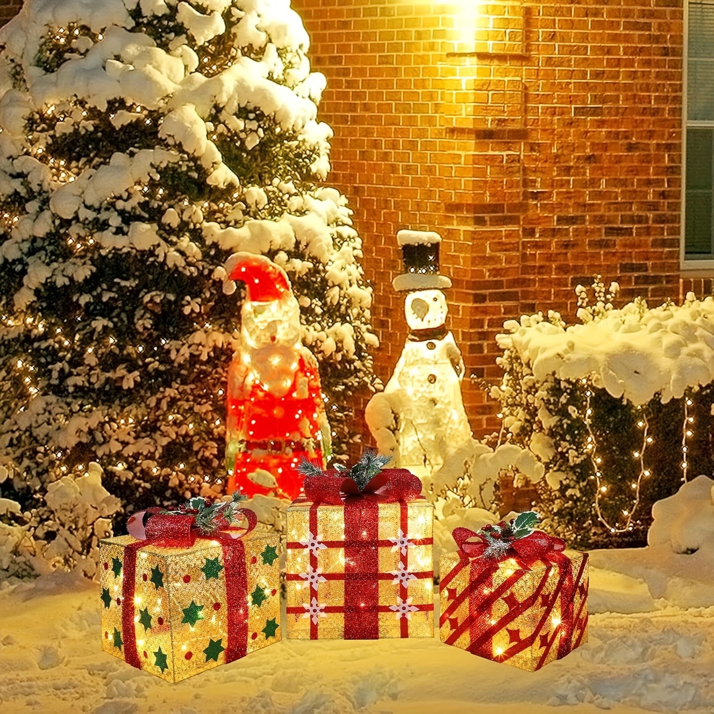 SET OF 3 - LIGHTED GIFT BOXES DECORATION W/LED LIGHTS