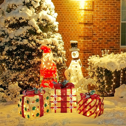 SET OF 3 - LIGHTED GIFT BOXES DECORATION W/LED LIGHTS
