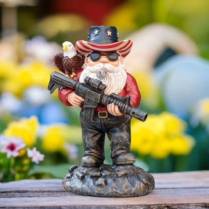 5.1in x 2.95in x 2.55in - PATRIOTIC CITIZEN SOLDIER MILITARY GNOME W/RIFLE & EAGLE