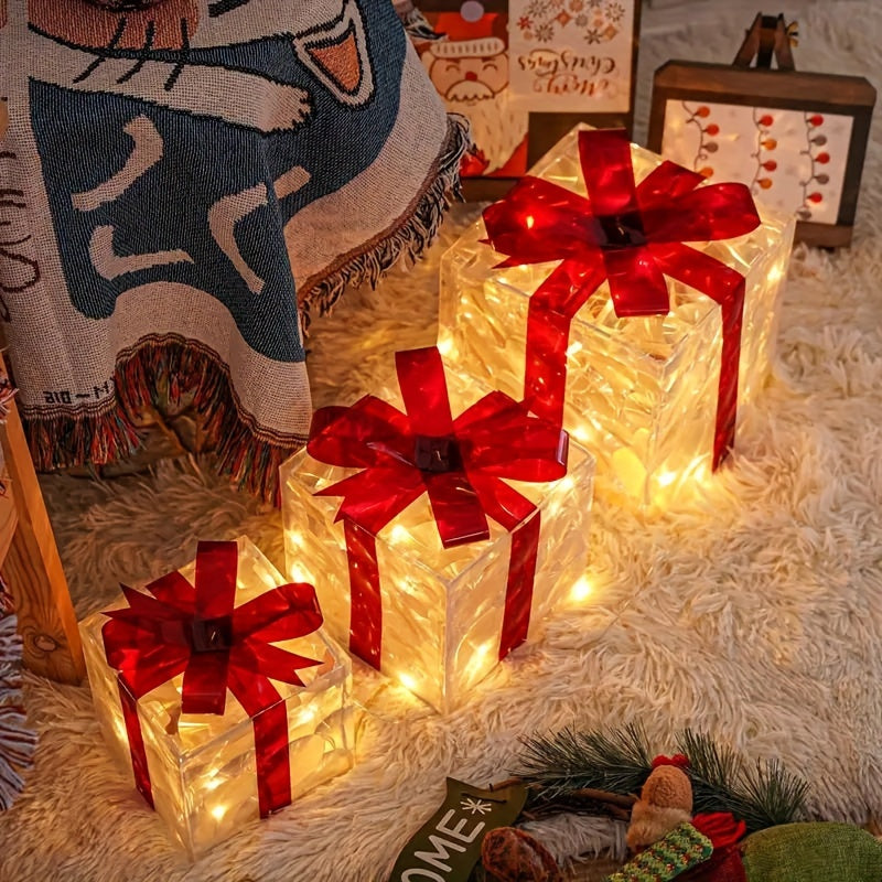 SET OF 3 - EXQUISITE LUMINOUS CHRISTMAS GIFT BOXES