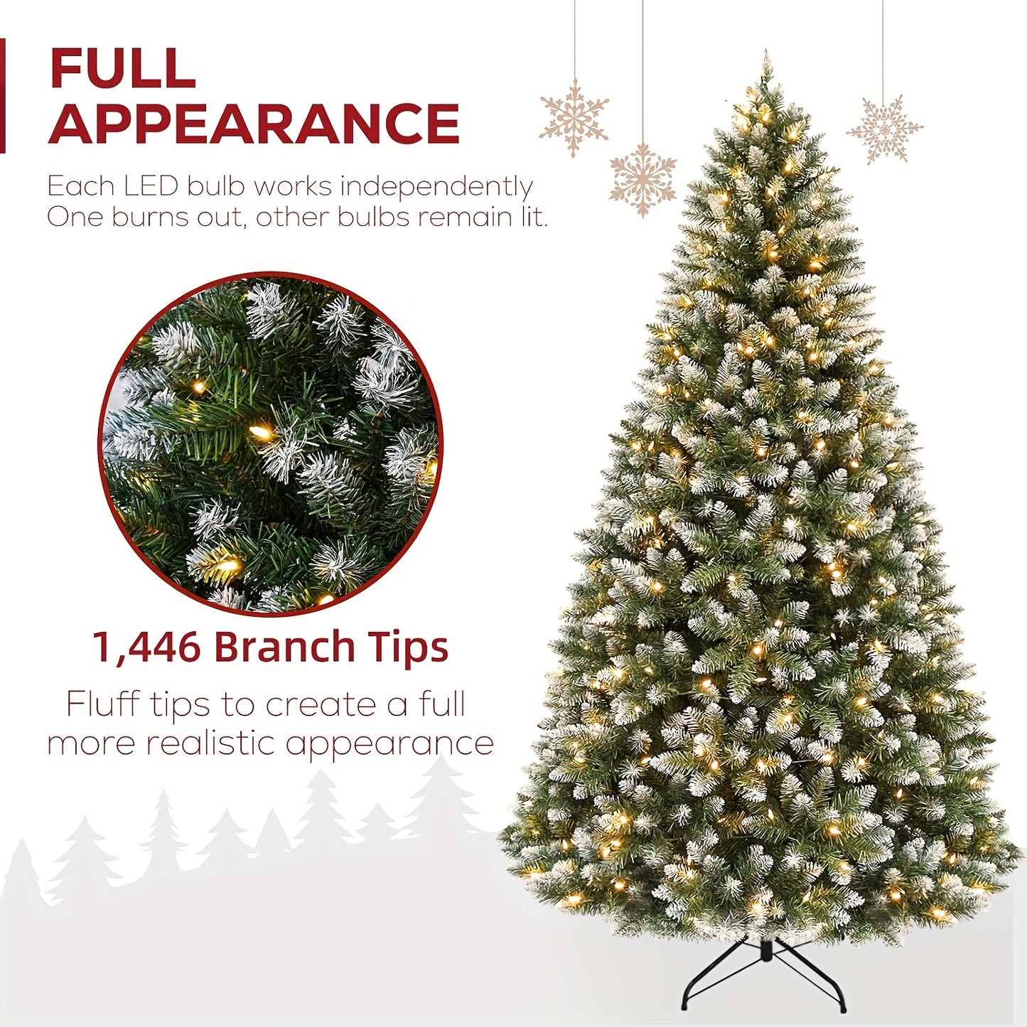 6ft/7ft/8ft - PRE-LIT DECORATIVE ARTIFICIAL CHRISTMAS TREE W/WHITE TIPS