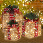 SET OF 3 - LED LIT RATTAN GIFT BOXES DECORATIONS