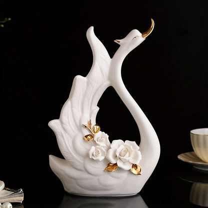 2pcs - ELEGANT CERAMIC SWAN COUPLE STATUES HOME DECORATION