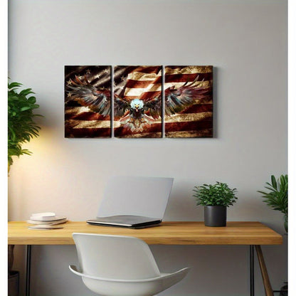 3pcs - AMERICAN FLAG WOOD FRAMED CANVAS WRAPPED PAINTINGS