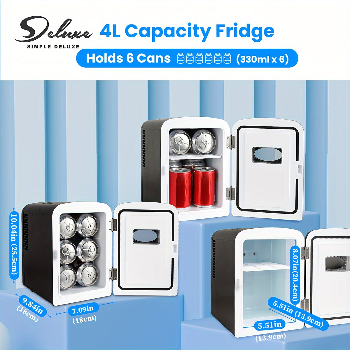 4L - PORTABLE MINI REFRIGERATOR, WARM/COOLER, SIX CAN CAPACITY