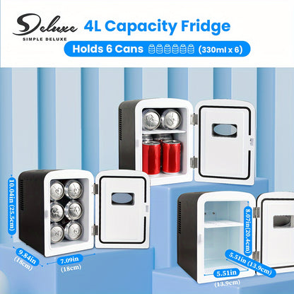 4L - PORTABLE MINI REFRIGERATOR, WARM/COOLER, SIX CAN CAPACITY