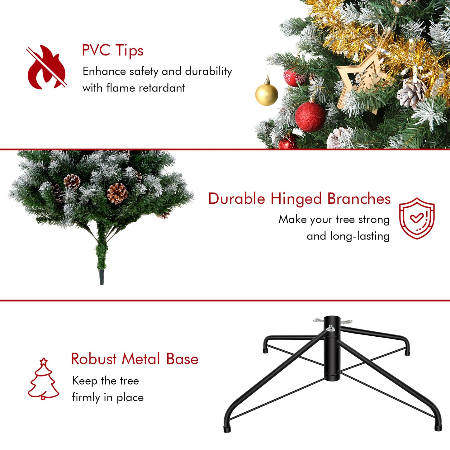 7.5ft - LARGE PRE-LIT ARTIFICIAL CHRISTMAS TREE, W/80 PINE CONES