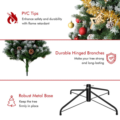 7.5ft - LARGE PRE-LIT ARTIFICIAL CHRISTMAS TREE, W/80 PINE CONES