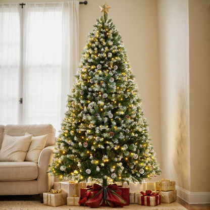 7.5ft - LARGE PRE-LIT ARTIFICIAL CHRISTMAS TREE, W/80 PINE CONES