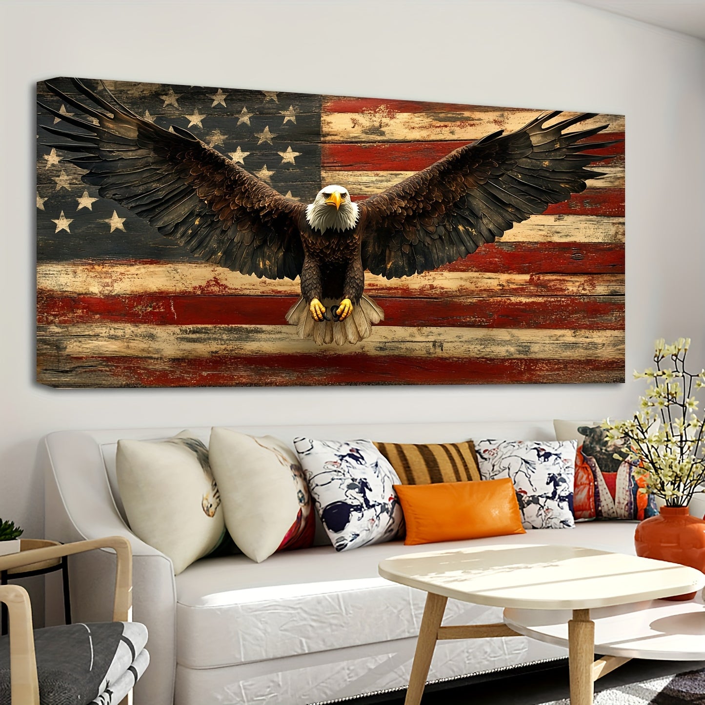 1.5in  - VINTAGE AMERICAN FLAG & BALD EAGLE PATRIOTIC MURAL