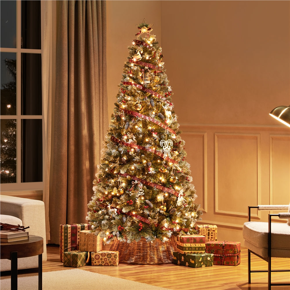 6ft/7.5ft - PRE-LIT FROSTED CHRISTMAS TREE W/FOLDABLE BASE & PVC TIPS