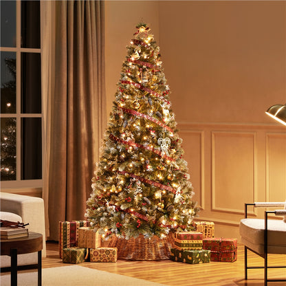6ft/7.5ft - PRE-LIT FROSTED CHRISTMAS TREE W/FOLDABLE BASE & PVC TIPS