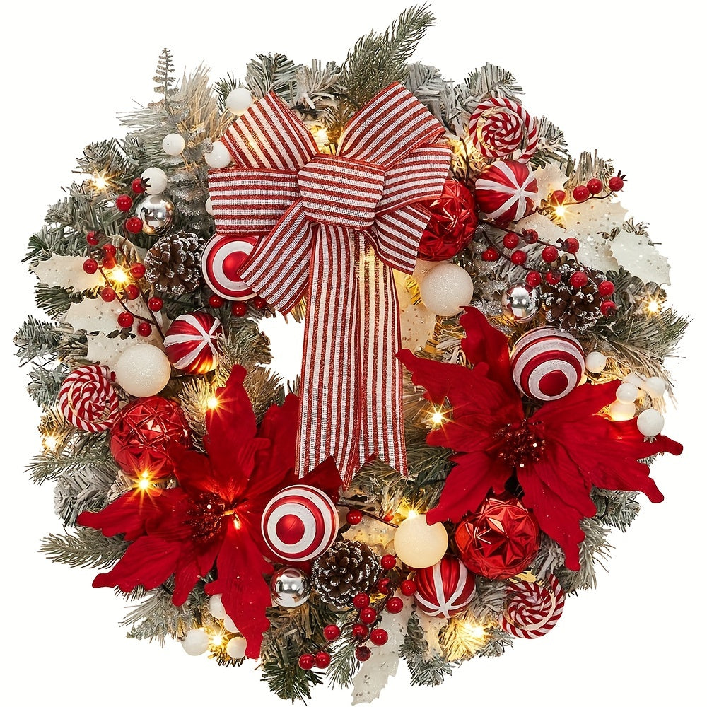 24in - PRE-LIT FRONT DOOR CHRISTMAS WREATHS WITH 20 LED LIGHTS