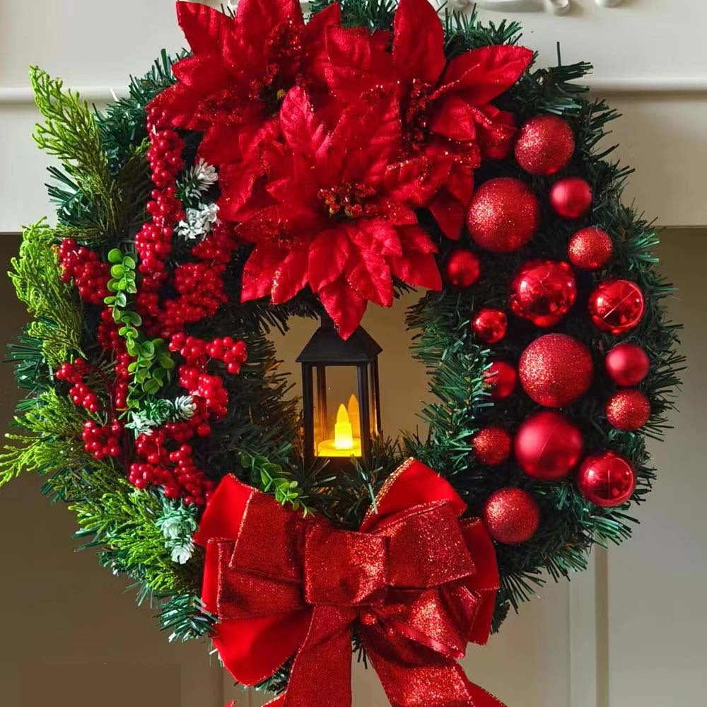 17.7in - LED LIT CHRISTMAS FRONT DOOR WREATH DECORATIONS