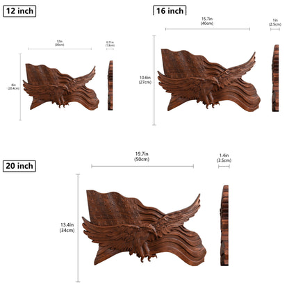 HAND CARVED WOODEN AMERICAN FLAG & BALD EAGLE