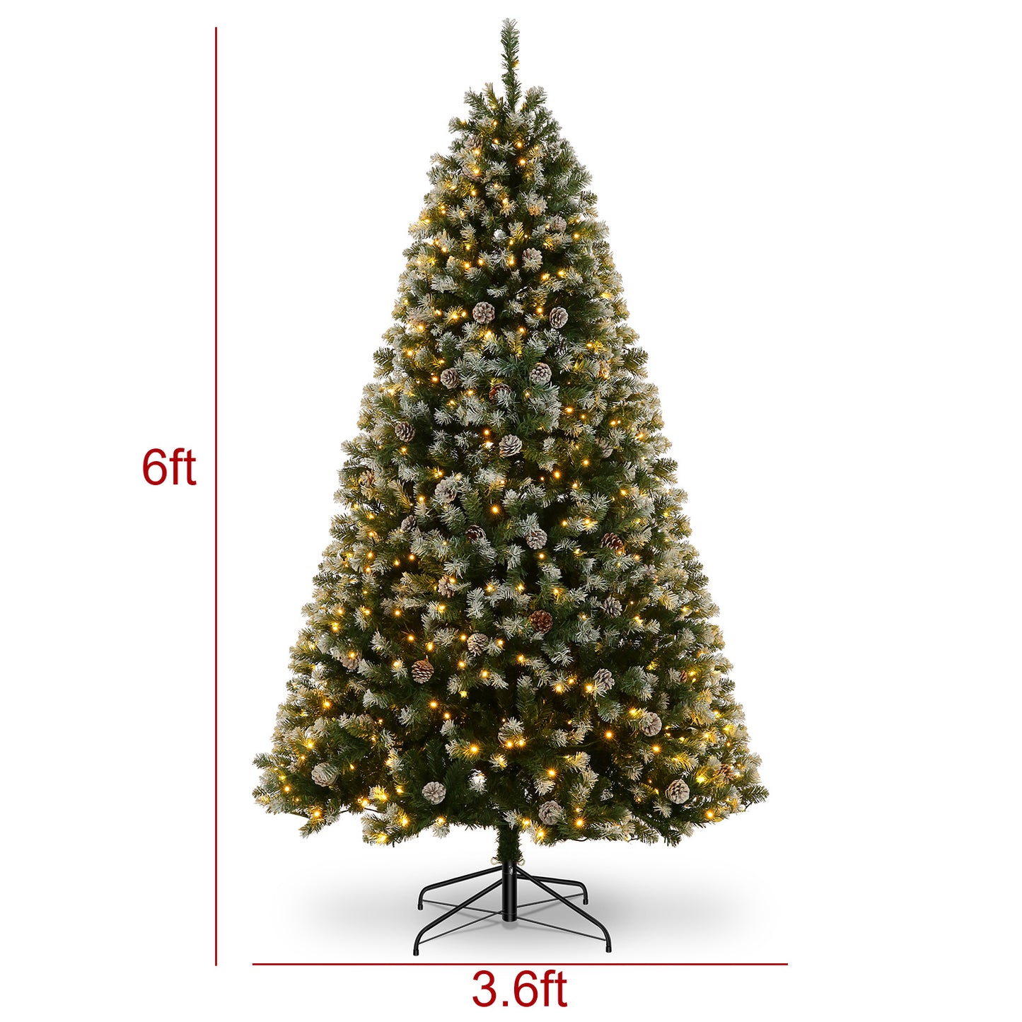 7.5ft - LARGE PRE-LIT ARTIFICIAL CHRISTMAS TREE, W/80 PINE CONES