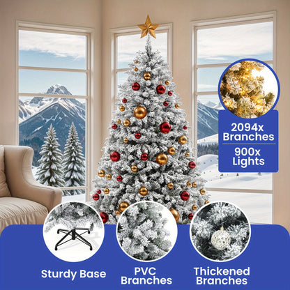 9ft - SNOW FLOCKED ARTIFICIAL CHRISTMAS TREE w/2,094 BRANCH TIPS