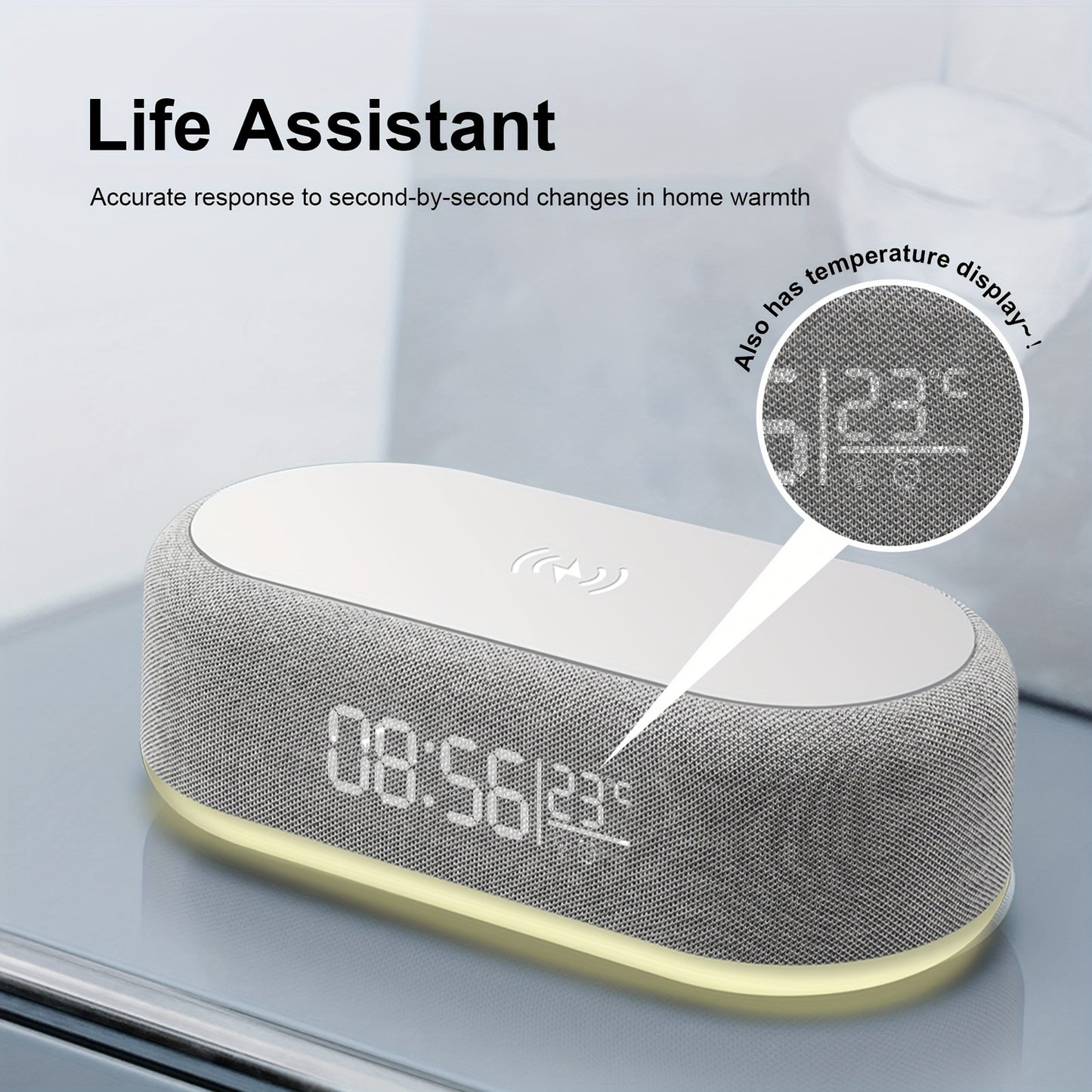 WIRELESS FAST CHARGING STATION, W/ALARM CLOCK & TEMPERATURE DISPLAY