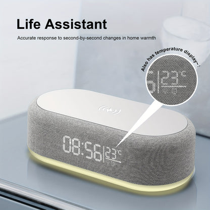 WIRELESS FAST CHARGING STATION, W/ALARM CLOCK & TEMPERATURE DISPLAY