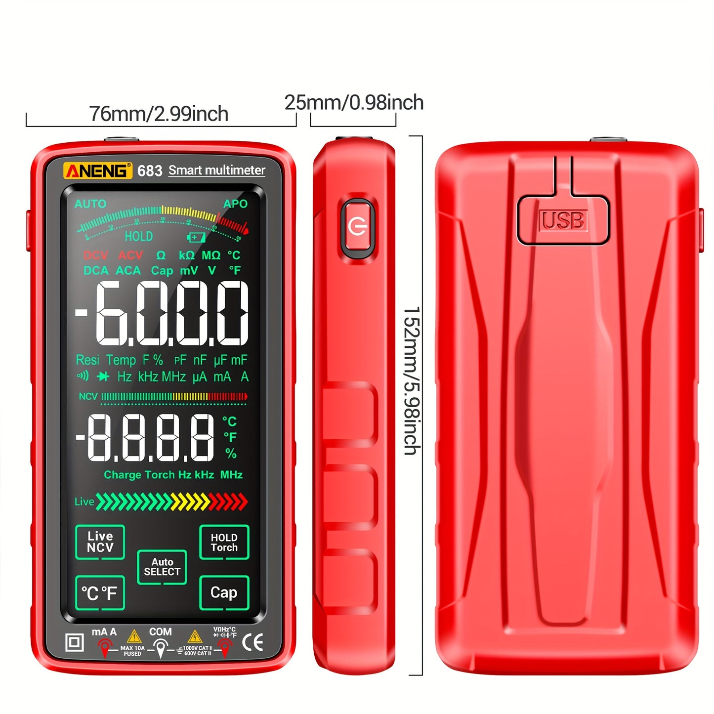 PROFESSIONAL AUTO-RANGING TOUCH SCREEN DIGITAL MULTIMETER TESTER