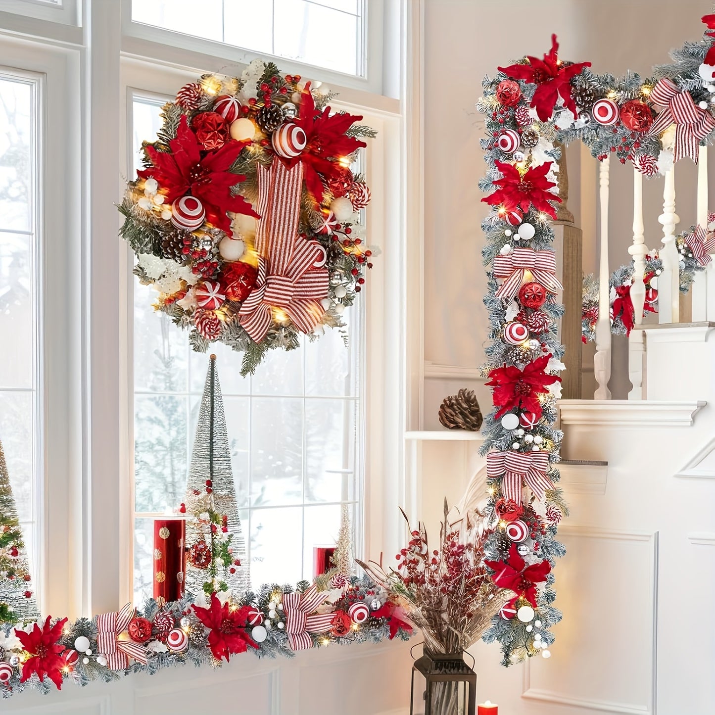 24in - PRE-LIT FRONT DOOR CHRISTMAS WREATHS WITH 20 LED LIGHTS