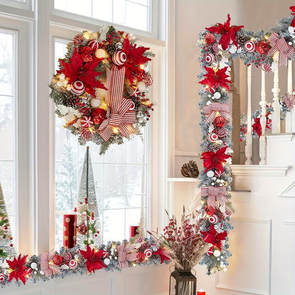 24in - PRE-LIT FRONT DOOR CHRISTMAS WREATHS WITH 20 LED LIGHTS