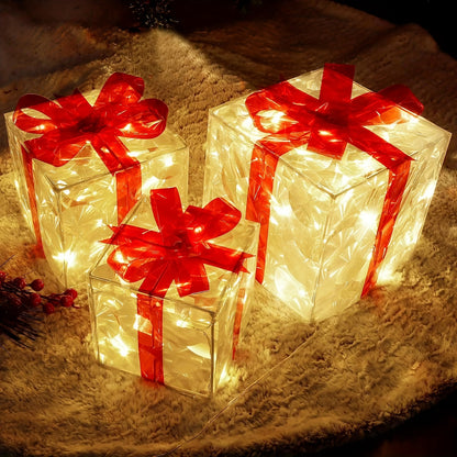 SET OF 3 - EXQUISITE LUMINOUS CHRISTMAS GIFT BOXES