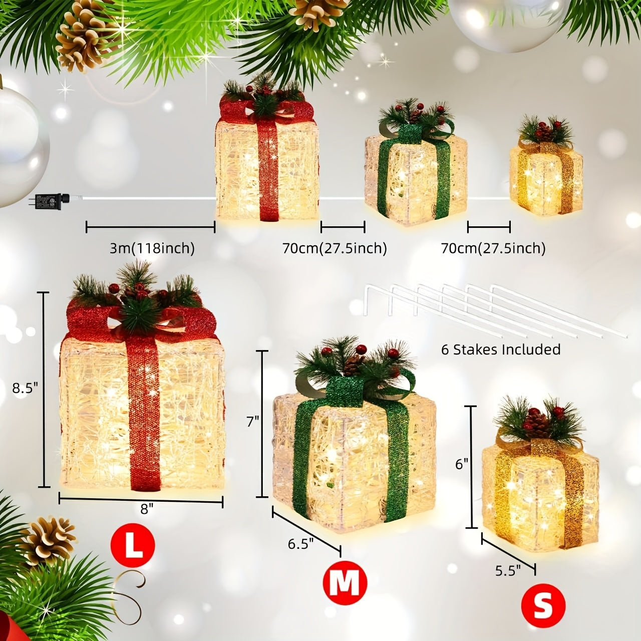 SET OF 3 - DECORATIVE CLEAR ACRYLIC CHRISTMAS GIFT BOX SET